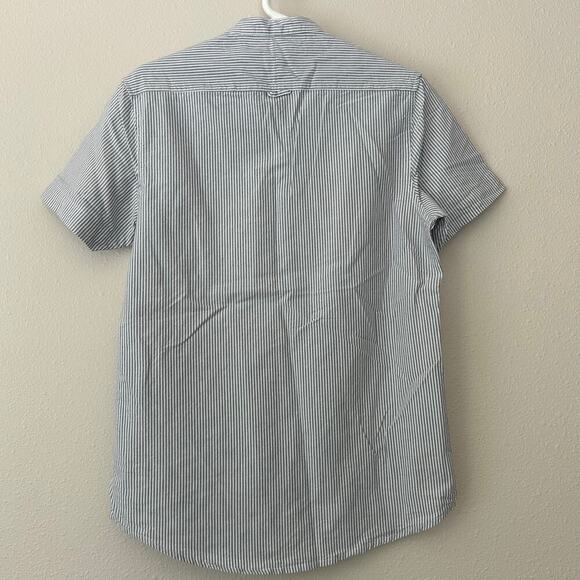 Brave Soul London band collar striped short sleeve button up preppy gray S​ - Picture 8 of 10